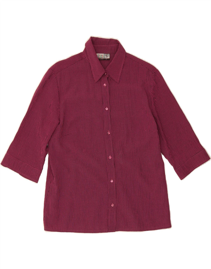 VINTAGE Womens 3/4 Sleeve Shirt EU 40 Medium Pink Check Viscose Vintage Vintage and Second-Hand Vintage from Messina Hembry 