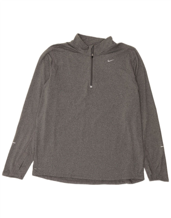 Nike Camiseta Dri Fit con cuello y cremallera de manga larga para hombre XL Poliéster moteado gris