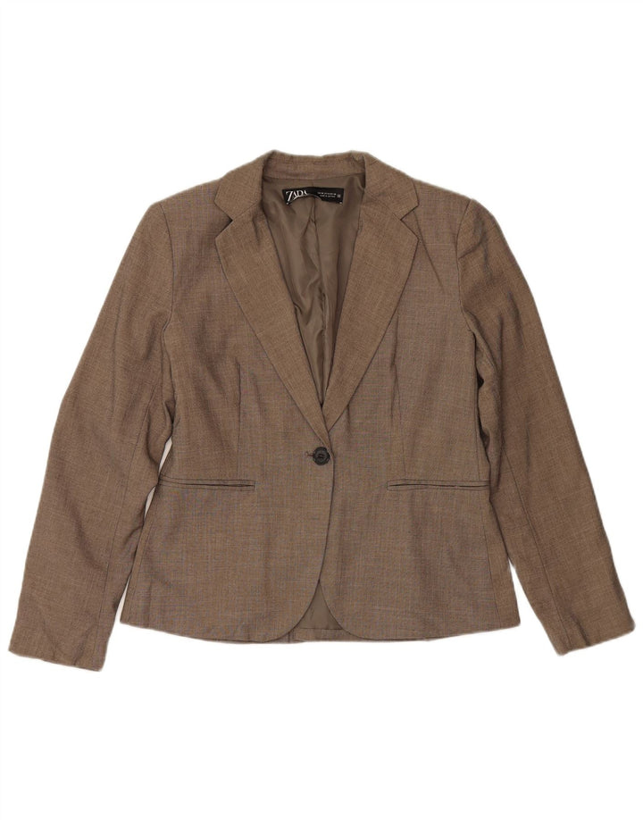 ZARA Chaqueta Blazer De 1 Botón Mujer EU 38 Small Marrón Poliéster