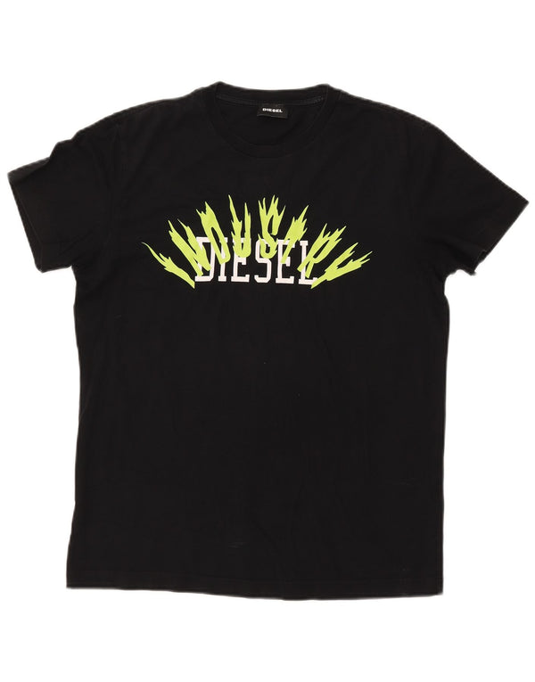 DIESEL Camiseta gráfica para mujer Top UK 44 Mediano Algodón negro