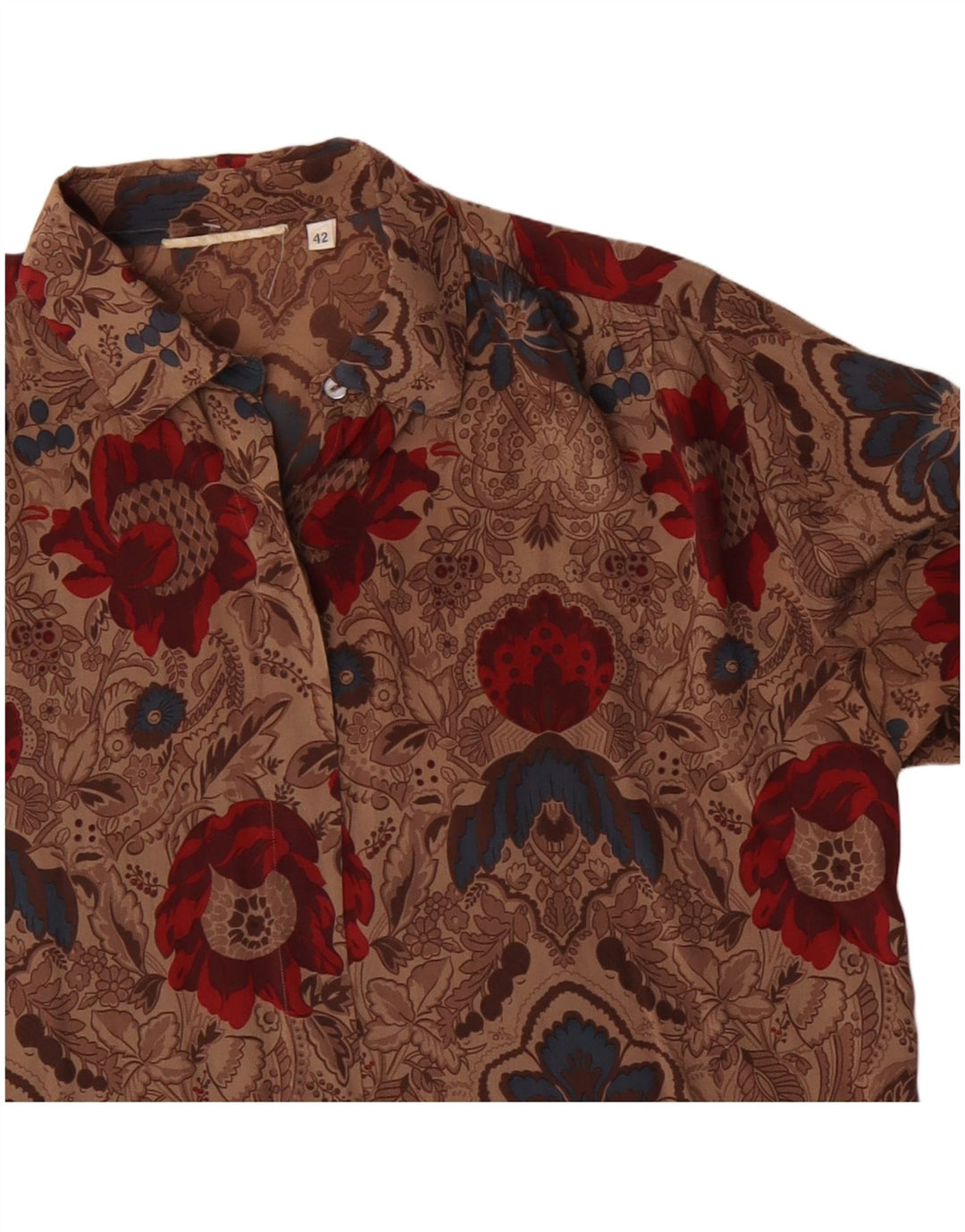 Blusa vintage para mujer IT 42 Marrón medio Floral