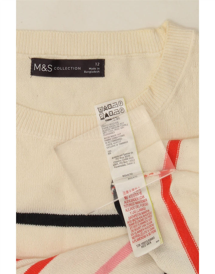 Marks & Spencer - Jersey de cuello redondo para mujer, talla 40, talla mediana, color blanco a rayas