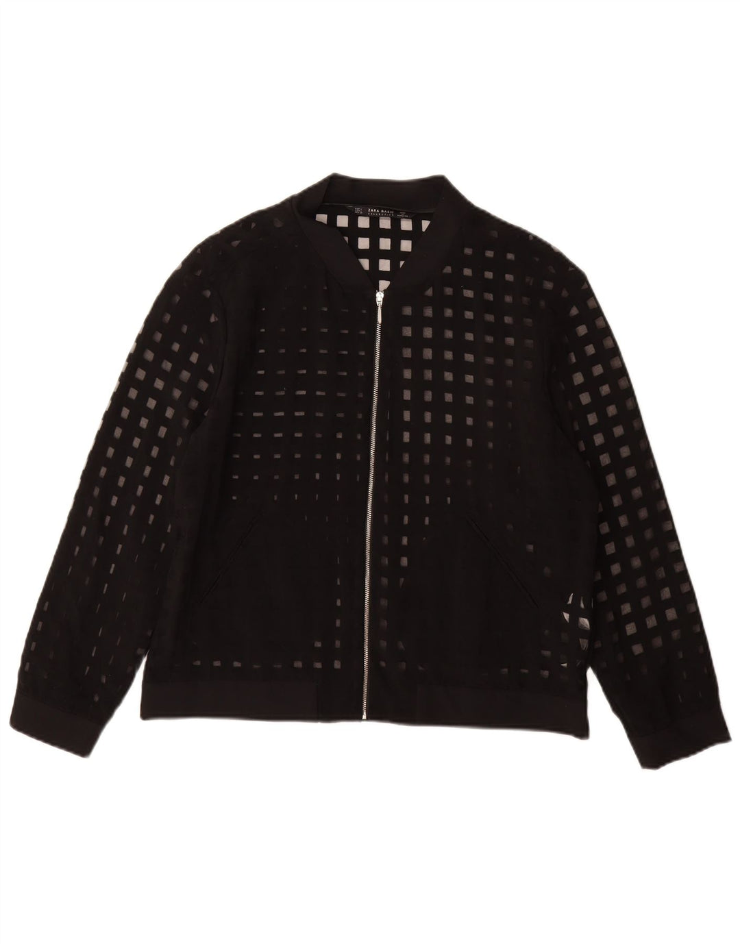 Zara Chaqueta Bomber Transparente para Mujer UK 46 Viscosa Geométrica Negra Grande