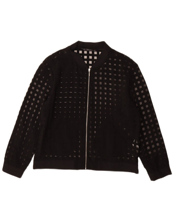 Zara Chaqueta Bomber Transparente para Mujer UK 46 Viscosa Geométrica Negra Grande