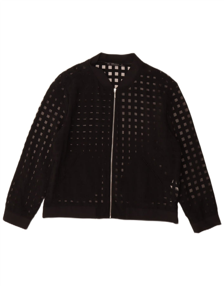 Zara Chaqueta Bomber Transparente para Mujer UK 46 Viscosa Geométrica Negra Grande