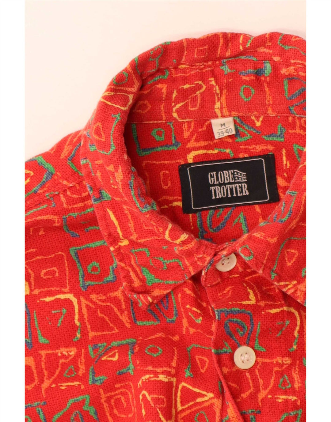 Camisa de manga corta para hombre Globe Trotter Talla 39/40 Mediana Rojo Geométrico