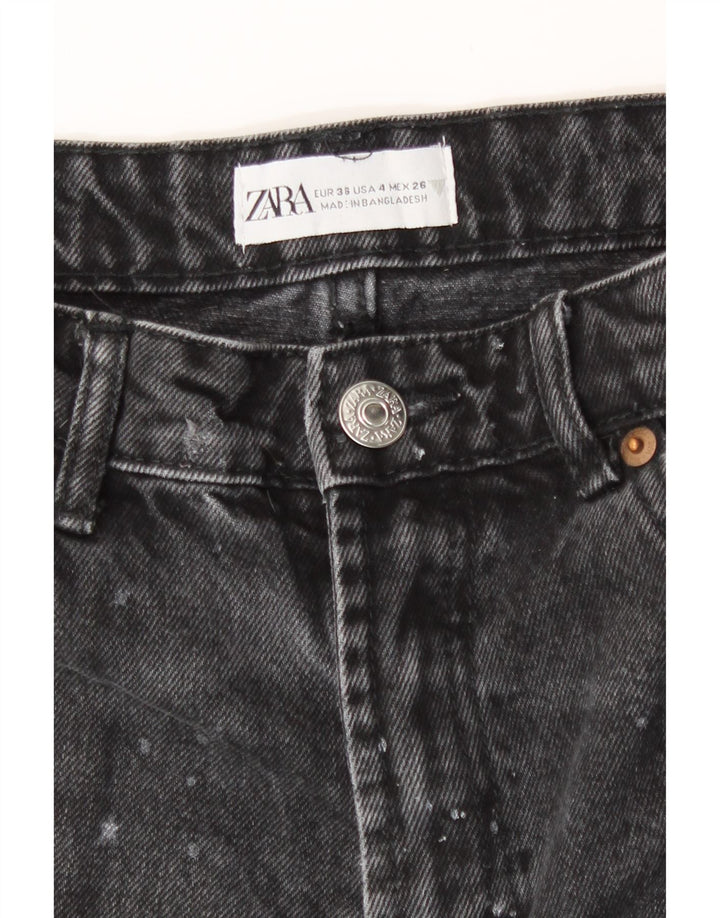 Zara Pantalones cortos de mezclilla desgastados para mujer EU 36 XS W26 Negro