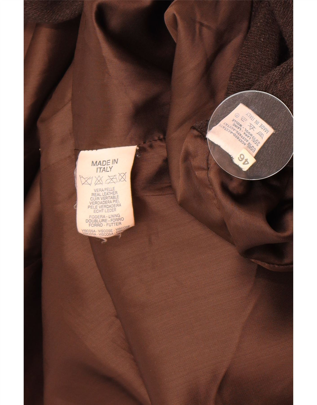 Abrigo de cuero vintage para mujer IT 46 cuero marrón grande