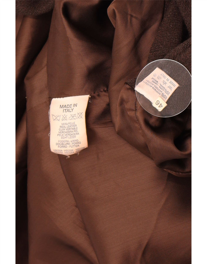 Abrigo de cuero vintage para mujer IT 46 cuero marrón grande