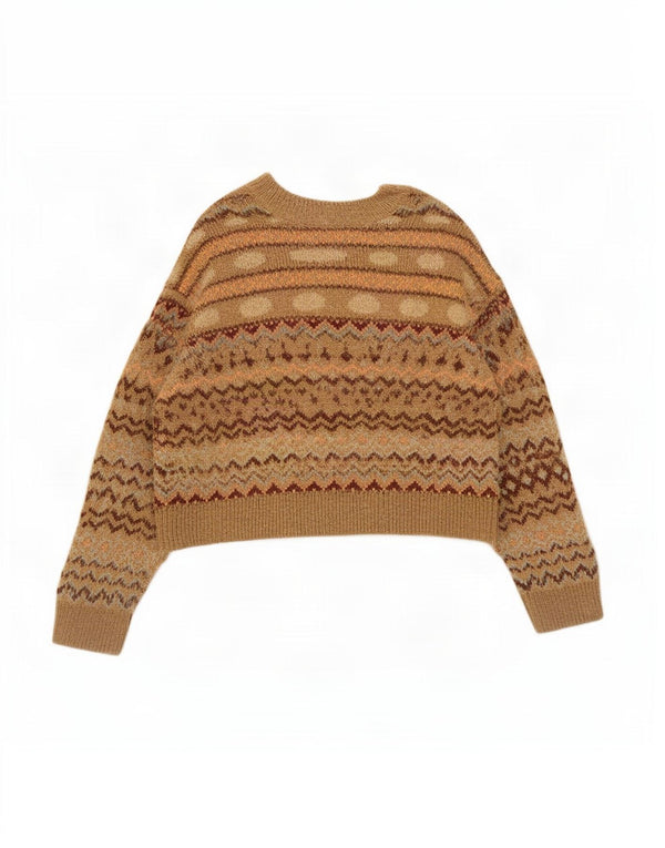 Zara Suéter Corto con Cuello en V para Mujer UK 44 Medium Beige Fair Isle