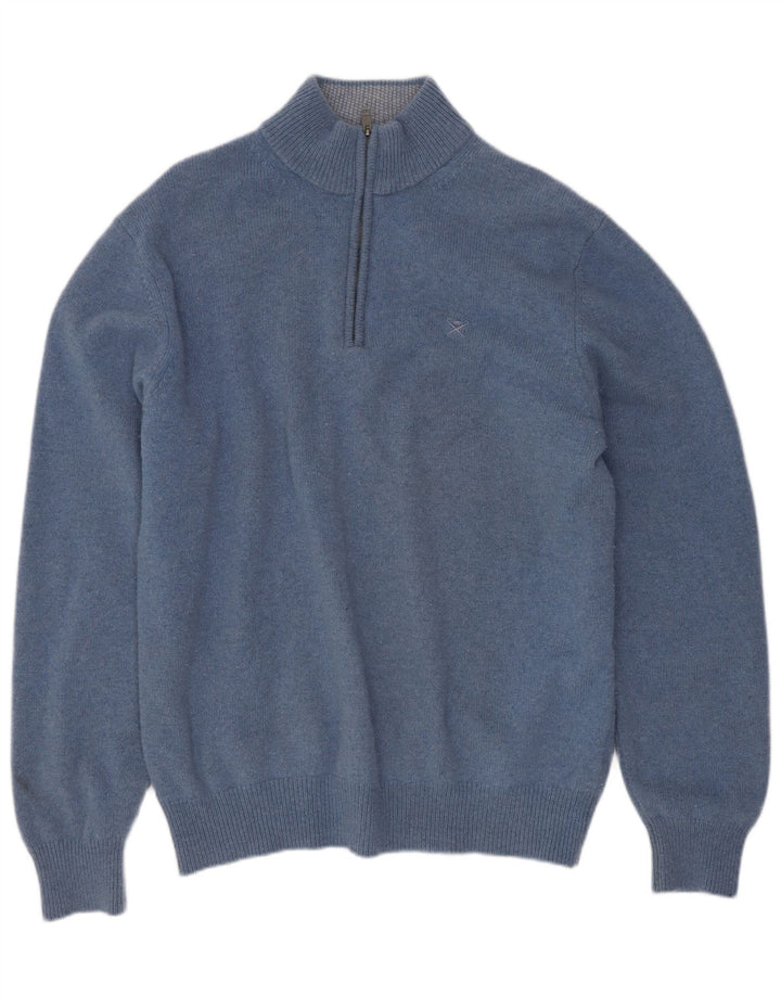 Hackett Hombre Zip Neck Jumper Sweater Large Lana Azul