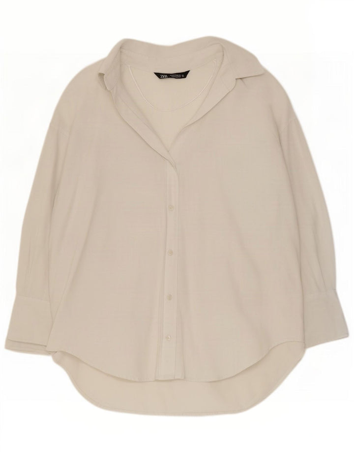 Zara Mujer Camisa Extragrande UK 10 Small Algodón Blanco