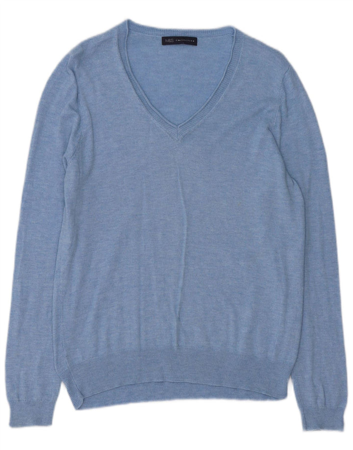 Marks & Spencer Suéter con cuello en V para mujer UK 44 Azul medio