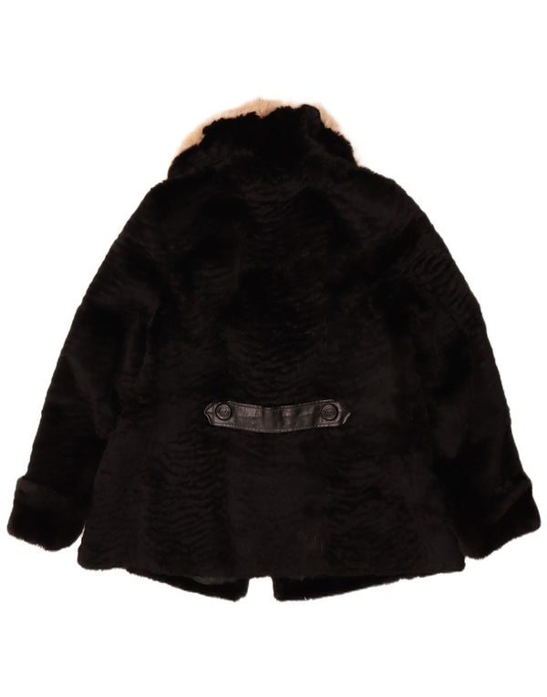 VINTAGE Chaqueta de piel sintética para mujer Reino Unido 14 Negro mediano