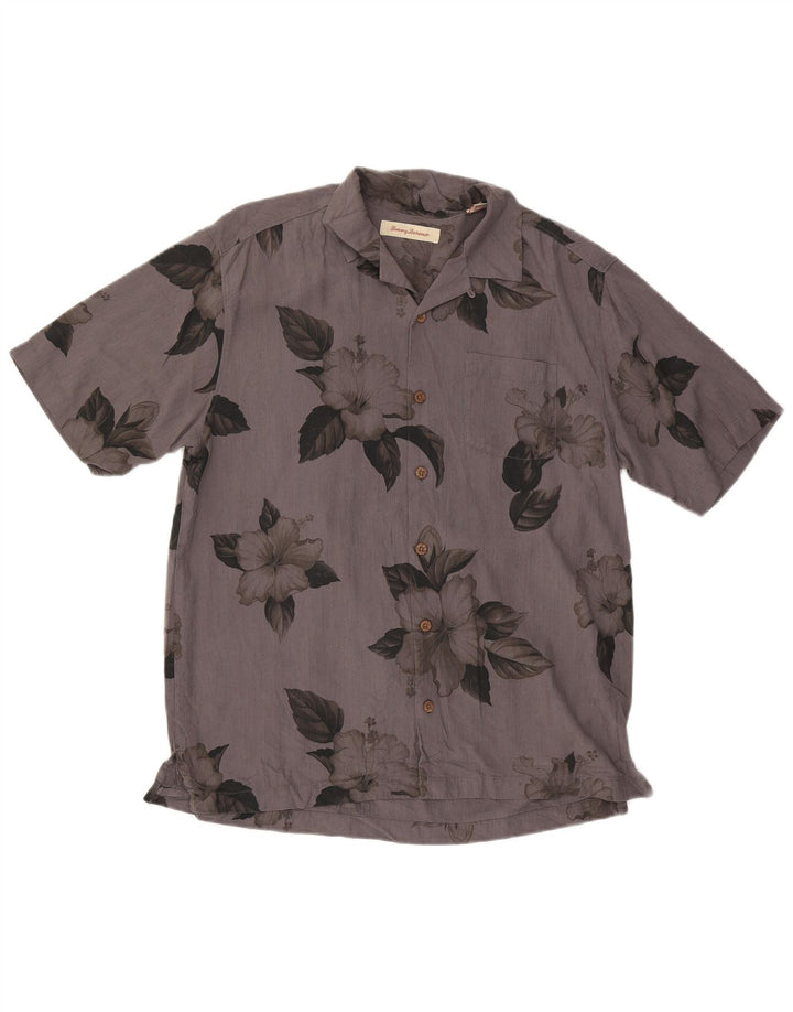 Camisa Tommy Bahama Hombre Manga Corta Seda Floral Gris Medio