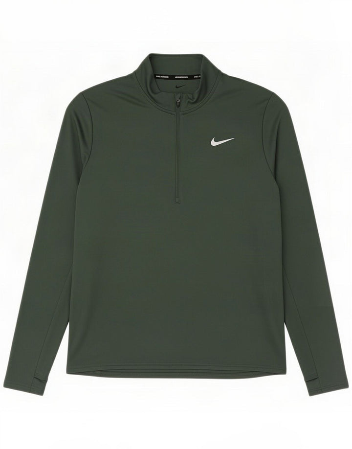 Top de chándal Nike Dri Fit con cuello y cremallera para hombre, poliéster verde grande