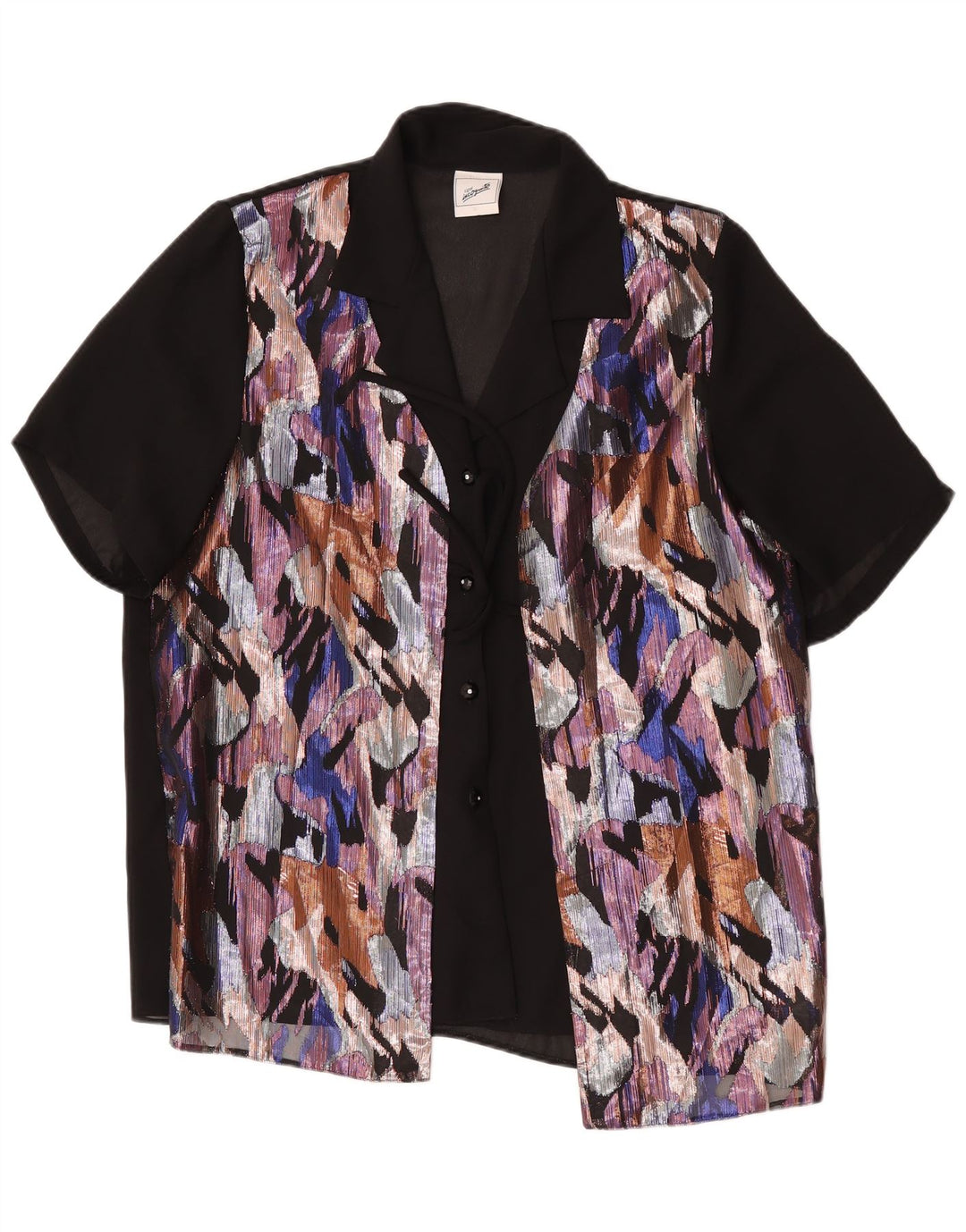 C&A Blusa tipo camisa con estampado abstracto y ajuste relajado para mujer, talla 40, color negro