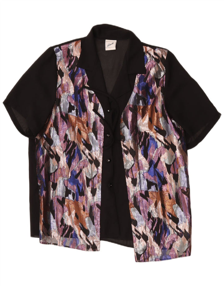 C&A Blusa tipo camisa con estampado abstracto y ajuste relajado para mujer, talla 40, color negro