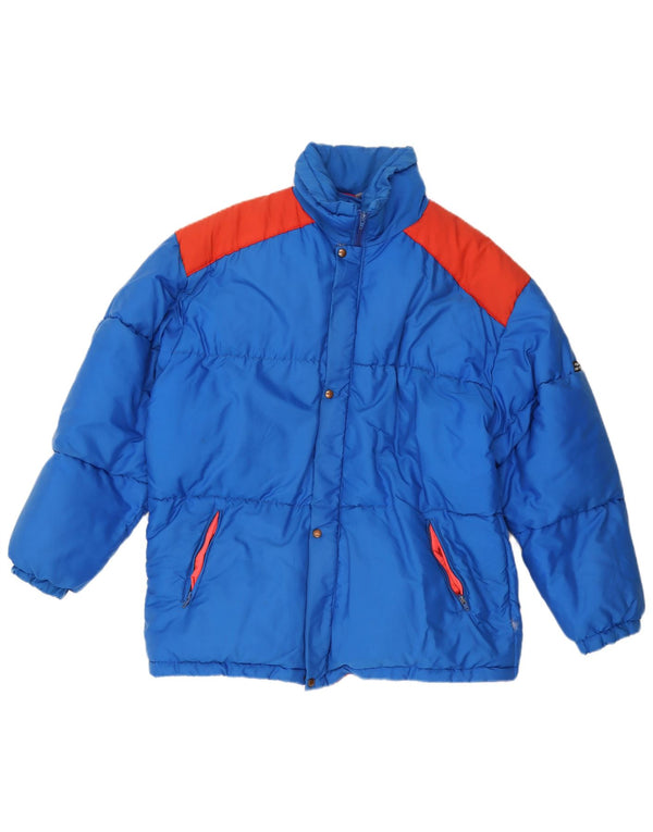 Vintage hombres con capucha chaqueta acolchada Reino Unido 40 grande azul colorblock poliamida