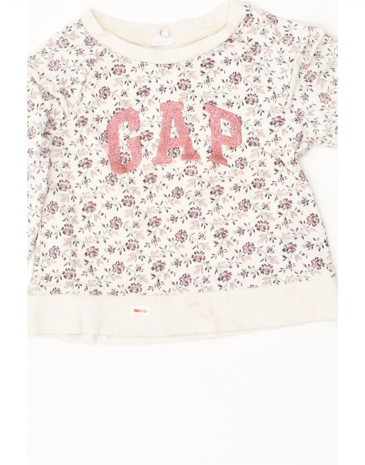 GAP Baby Girls Graphic Sweatshirt Jumper 18-24 Months White Floral Cotton | Vintage Gap | Thrift | Second-Hand Gap | Used Clothing | Messina Hembry 