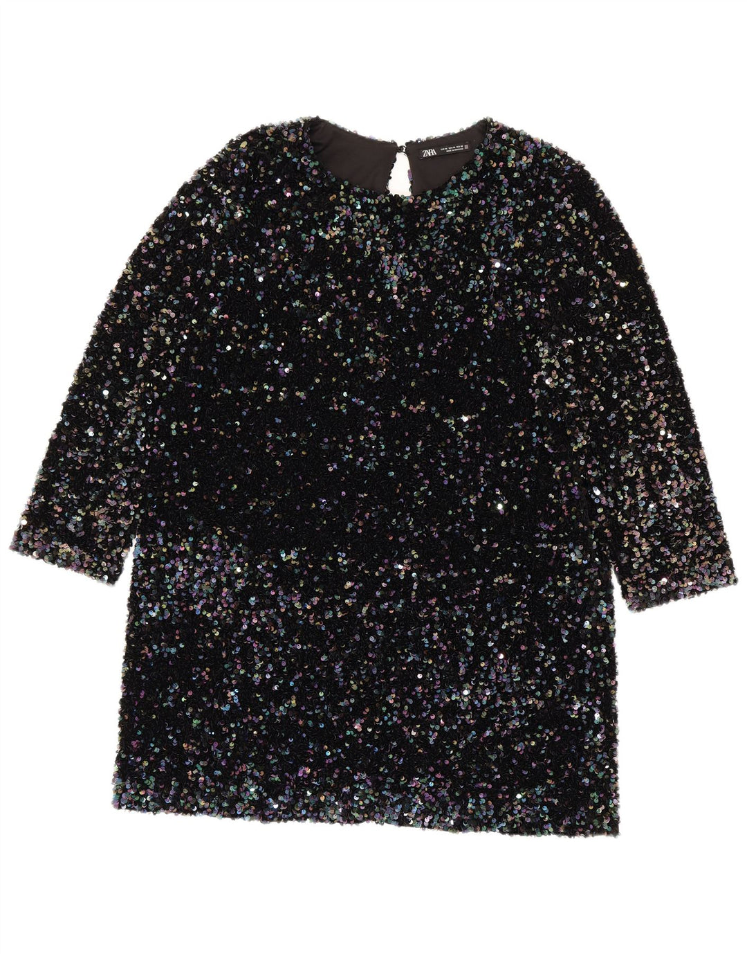 Zara Vestido recto con lentejuelas y manga 3/4 para mujer UK 40 XL Poliéster multicolor