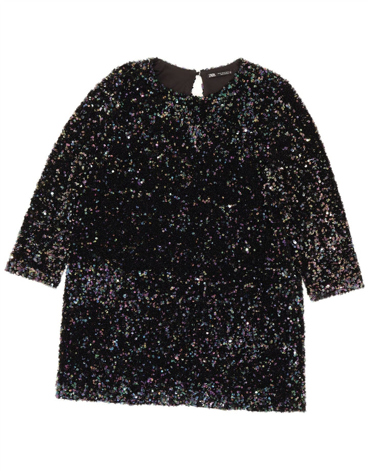 Zara Vestido recto con lentejuelas y manga 3/4 para mujer UK 40 XL Poliéster multicolor