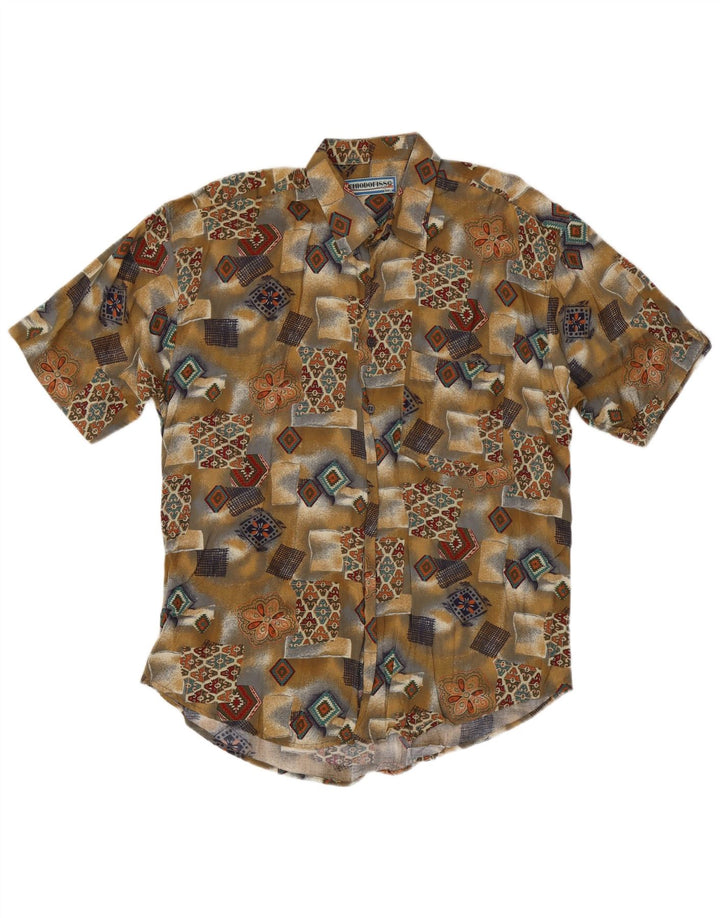 Camisa vintage de manga corta para hombre 2XL Caqui Patchwork Viscosa