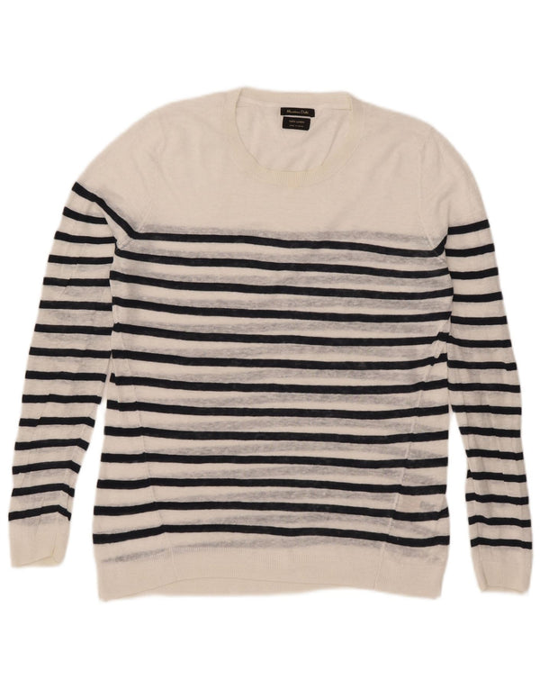 Massimo Dutti Jersey de cuello redondo para mujer, talla 40, talla grande, color blanco a rayas
