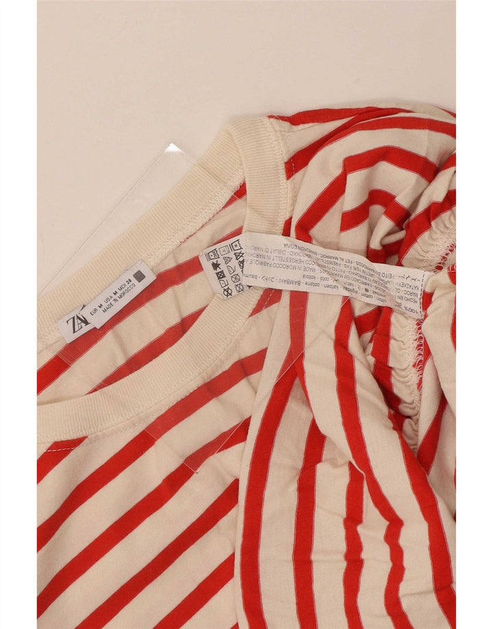Zara Mujer Blusa Top UK 40 Medio Algodón Rayas Rojas