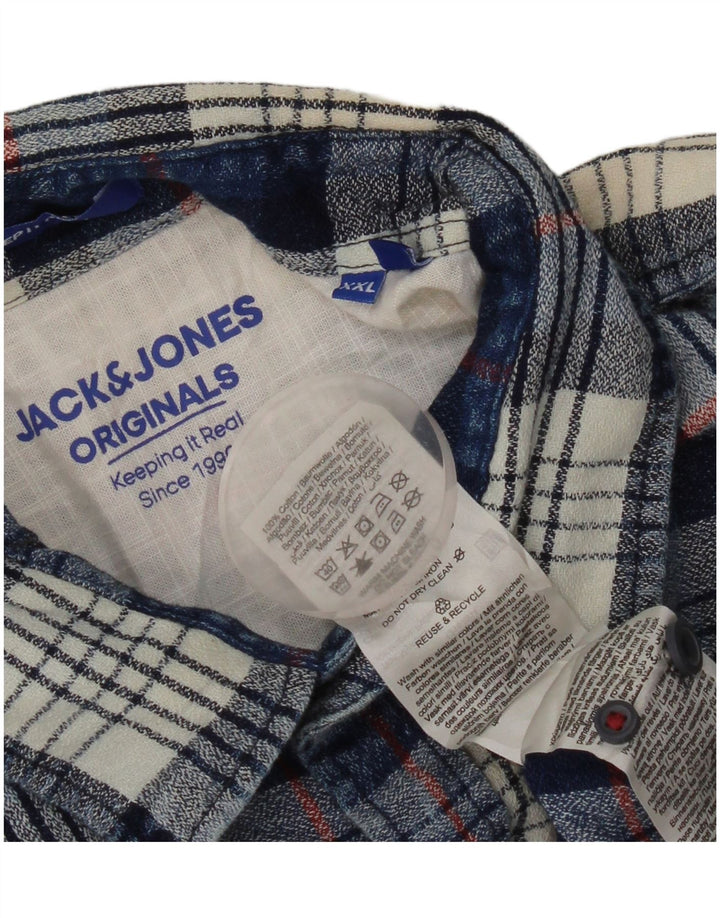 JACK & JONES Camisa de franela para hombre 2XL Algodón a cuadros azules