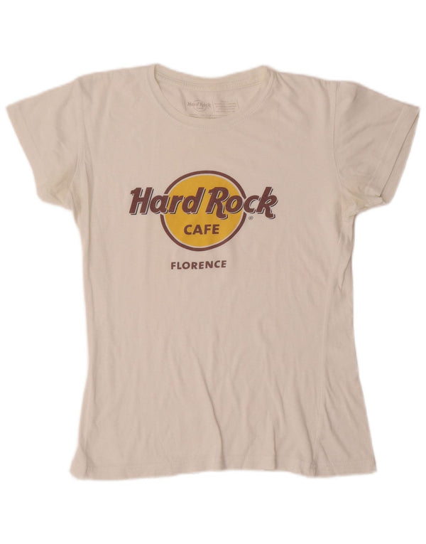 Hard Rock Cafe Womens Florence Graphic T-Shirt Top UK 10 Small Off White