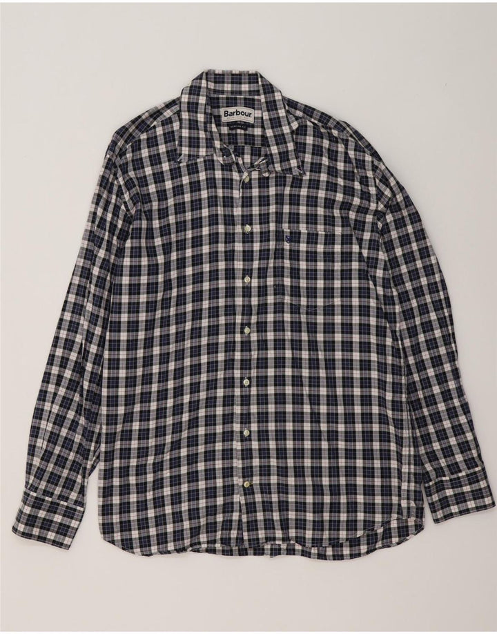 Barbour Camisa De Franela Hombre XL Algodón A Cuadros Azul Marino