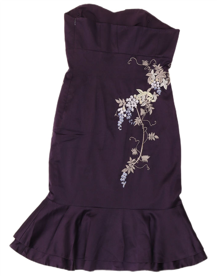 KAREN MILLEN Vestido sin tirantes para mujer UK 10 Small Purple Seda floral
