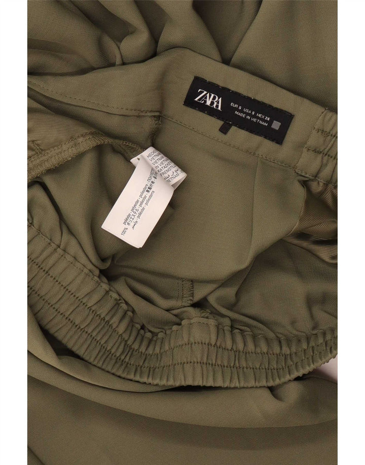 Zara Mujer Pantalón Chándal UK 8 Small Caqui Poliéster