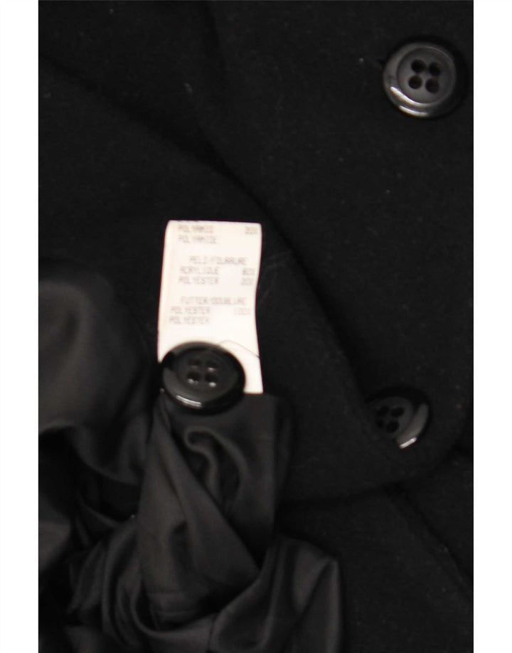 Vintage hombres doble pecho abrigo EU 36 pequeña lana negra