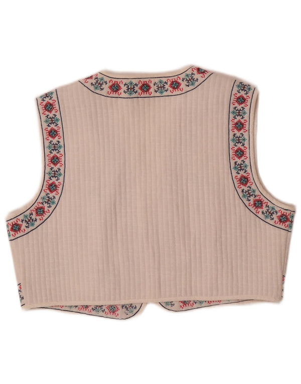Zara Mujer Crop Chaleco UK 46 Grande Blanco Floral Étnico