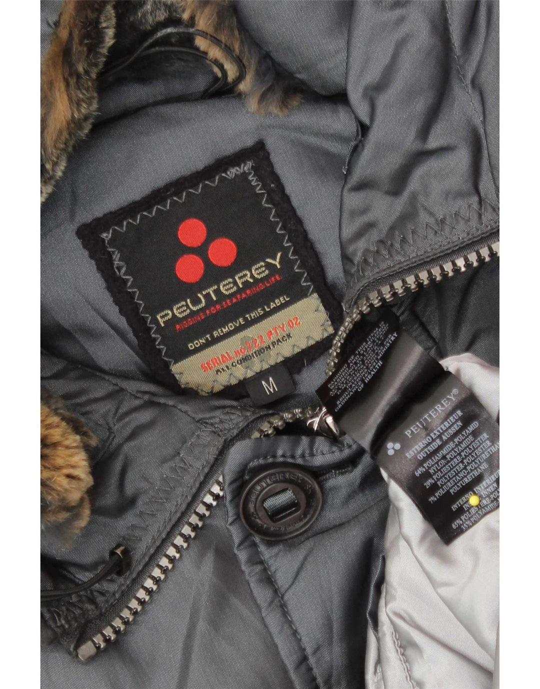 PEUTEREY Chaqueta bomber acolchada con capucha para hombre UK 38 Poliamida gris medio