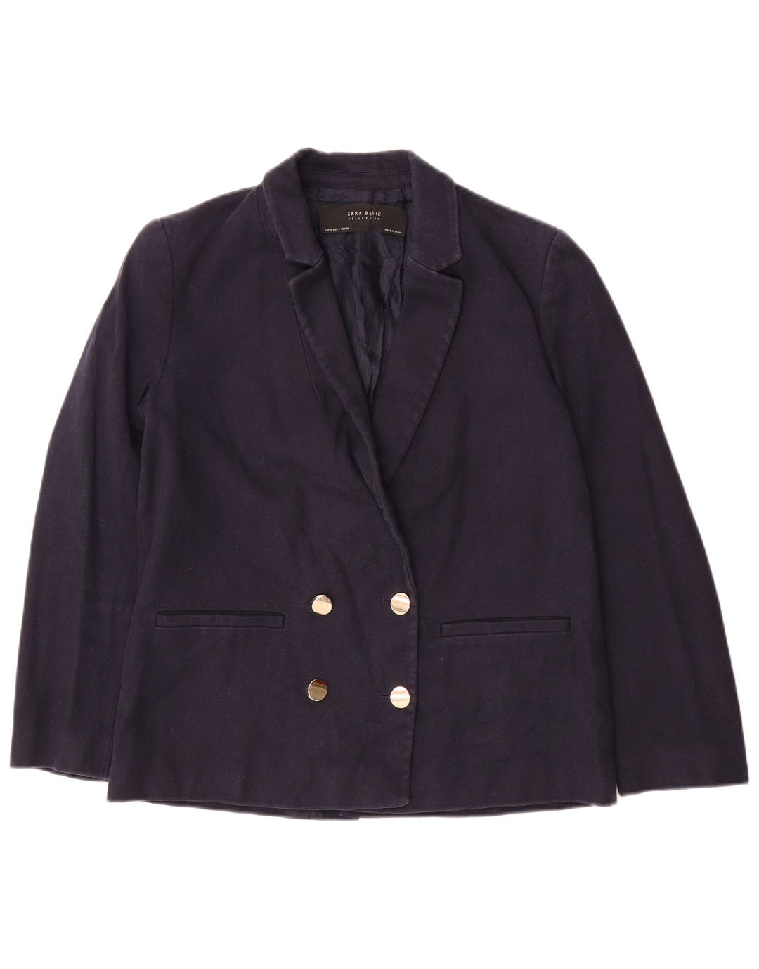 ZARA Chaqueta Blazer De Doble Botonadura Para Mujer UK 10 Small Azul Marino Algodón