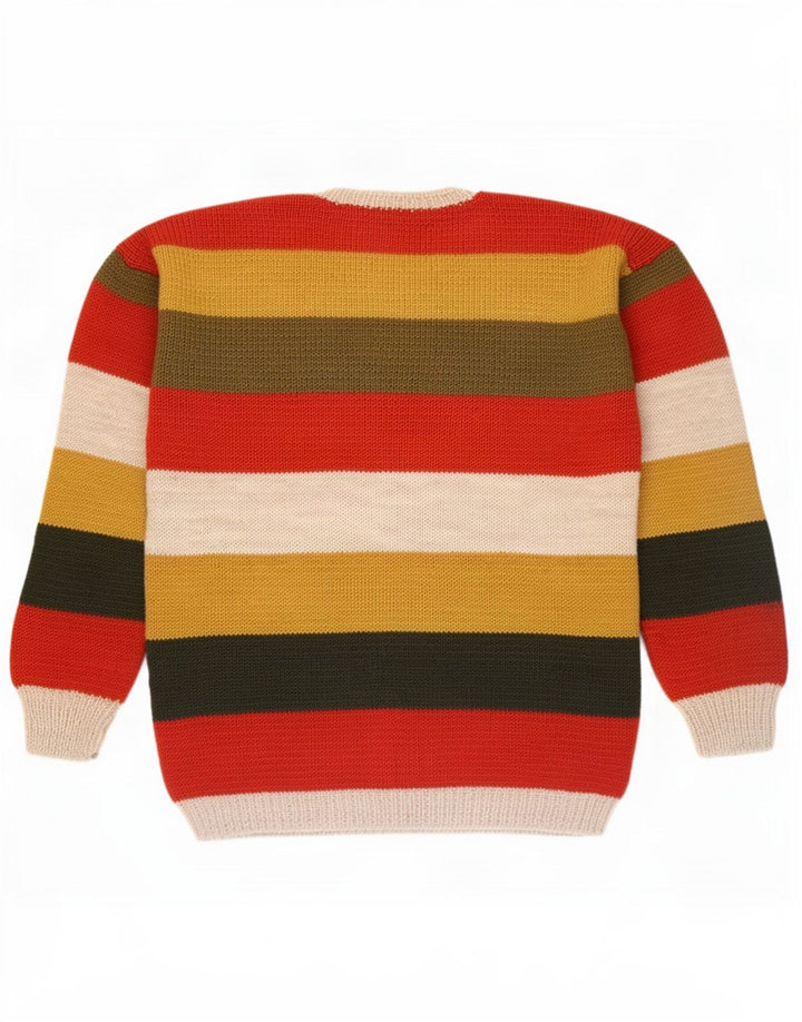 Vintage hombres cuello redondo jersey suéter grande multicolor rayas