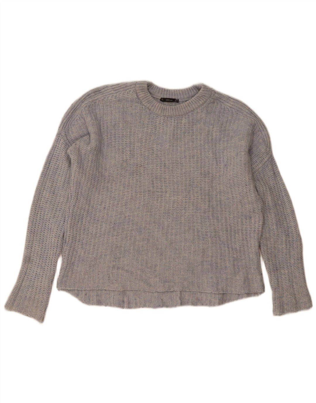Zara Jersey extragrande con cuello barco para mujer, talla 44, talla mediana, color azul moteado