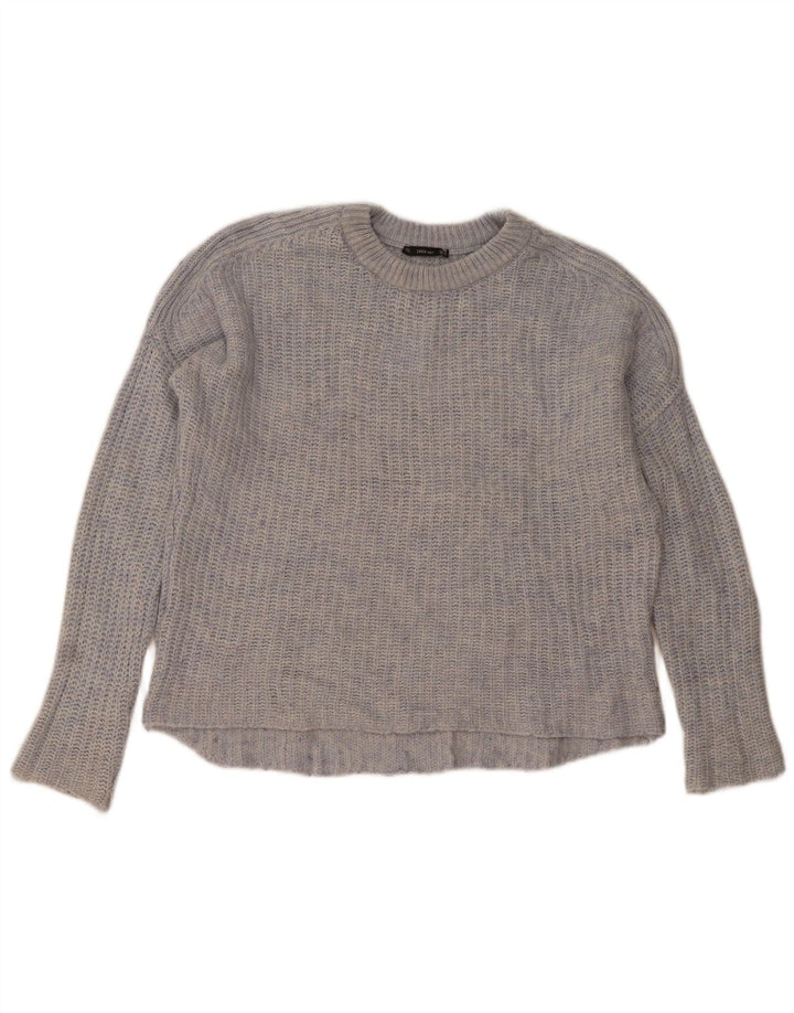 Zara Jersey extragrande con cuello barco para mujer, talla 44, talla mediana, color azul moteado