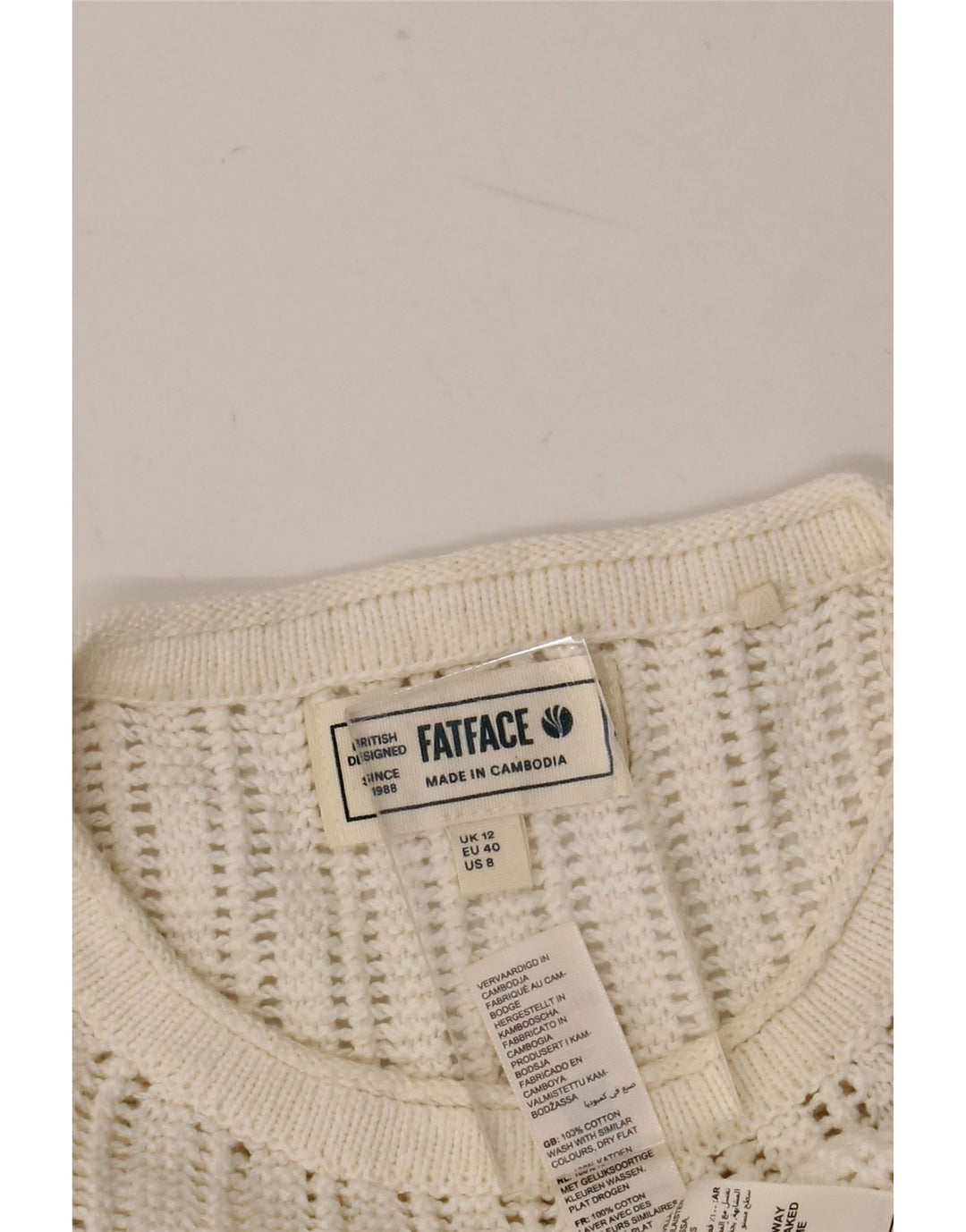 Fat Face - Jersey extragrande con cuello redondo para mujer, talla 40, talla M, color blanco