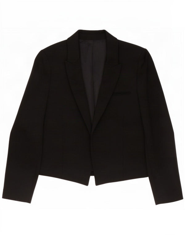 Zara Mujer Chaqueta Americana Abierta UK 10 Small Poliéster Negro