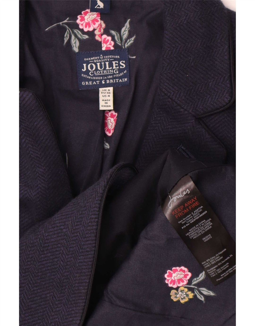 Joules Chaqueta tipo blazer de 2 botones para mujer UK 8 Small Azul marino Espiga