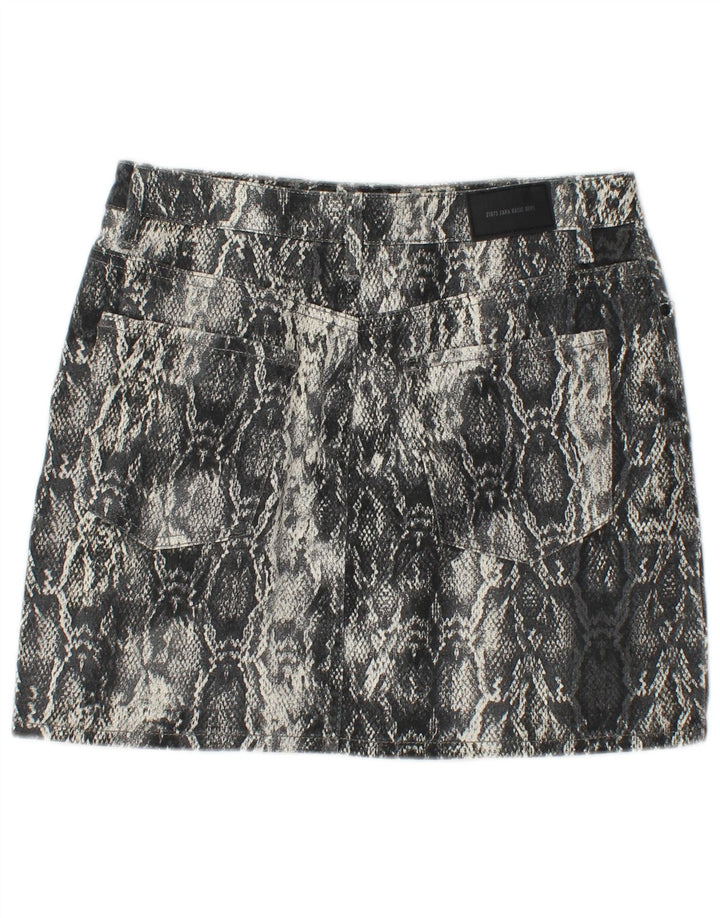 ZARA Mujer Mini Falda Mediana W30 Gris Animal Print Algodón