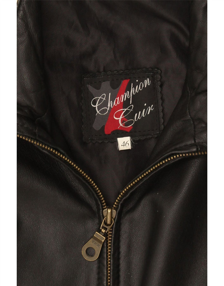 Chaqueta de cuero vintage para hombre IT 46 Pequeño bloque de color negro