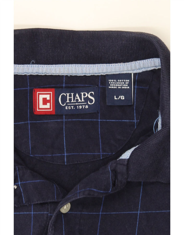 CHAPS Mens Polo Shirt Large Navy Blue Check Cotton Vintage Chaps and Second-Hand Chaps from Messina Hembry 