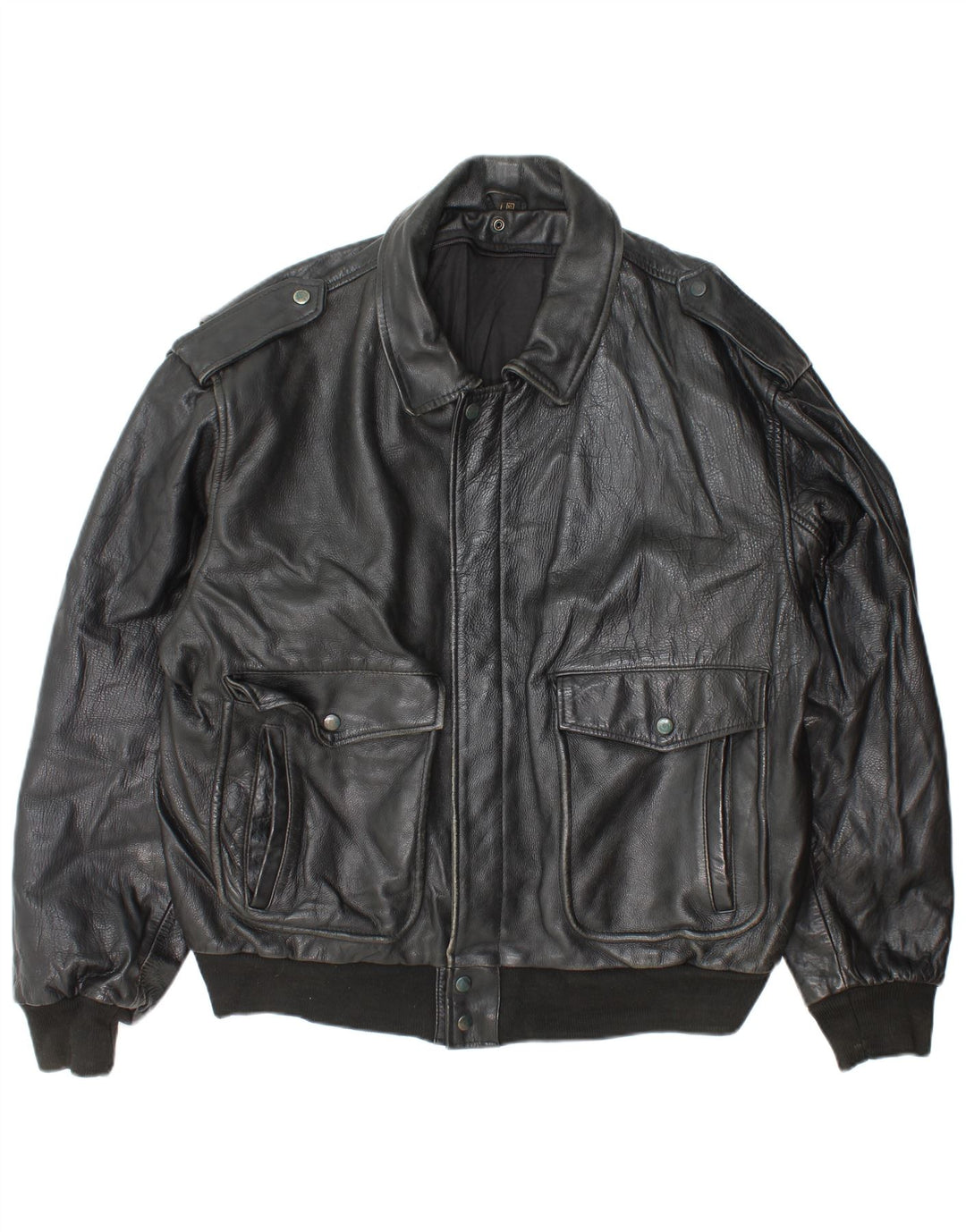 Vintage hombres chaqueta de cuero militar Reino Unido 42 XL cuero negro