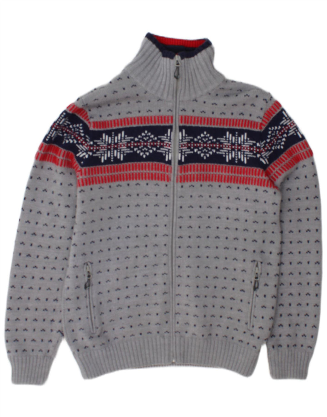 CMP Suéter tipo cárdigan con cremallera completa para hombre IT 50 Acrílico Fair Isle gris medio