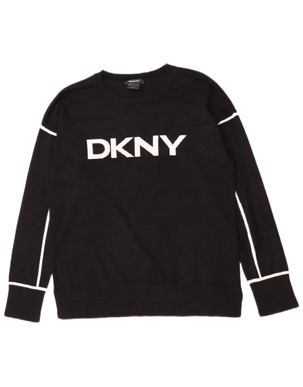 Dkny Suéter gráfico con cuello barco para mujer UK 46 Large Viscosa negra